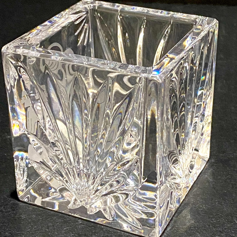 Waterford "Wedge Cut" Crystal Square Votive Candle Holder 3" Etched Angel Signed - Picture 5 of 9